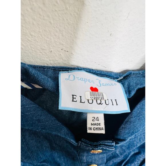 DRAPER JAMES X ELOQUII Denim Blue Chambray 100% Cotton Gold Button Dress sz 24 - Picture 11 of 15